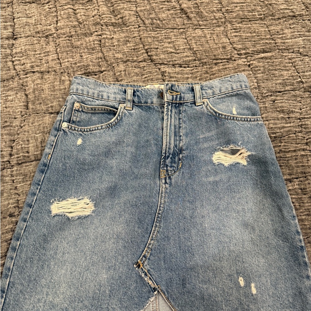 Distressed Blue Denim Skirt